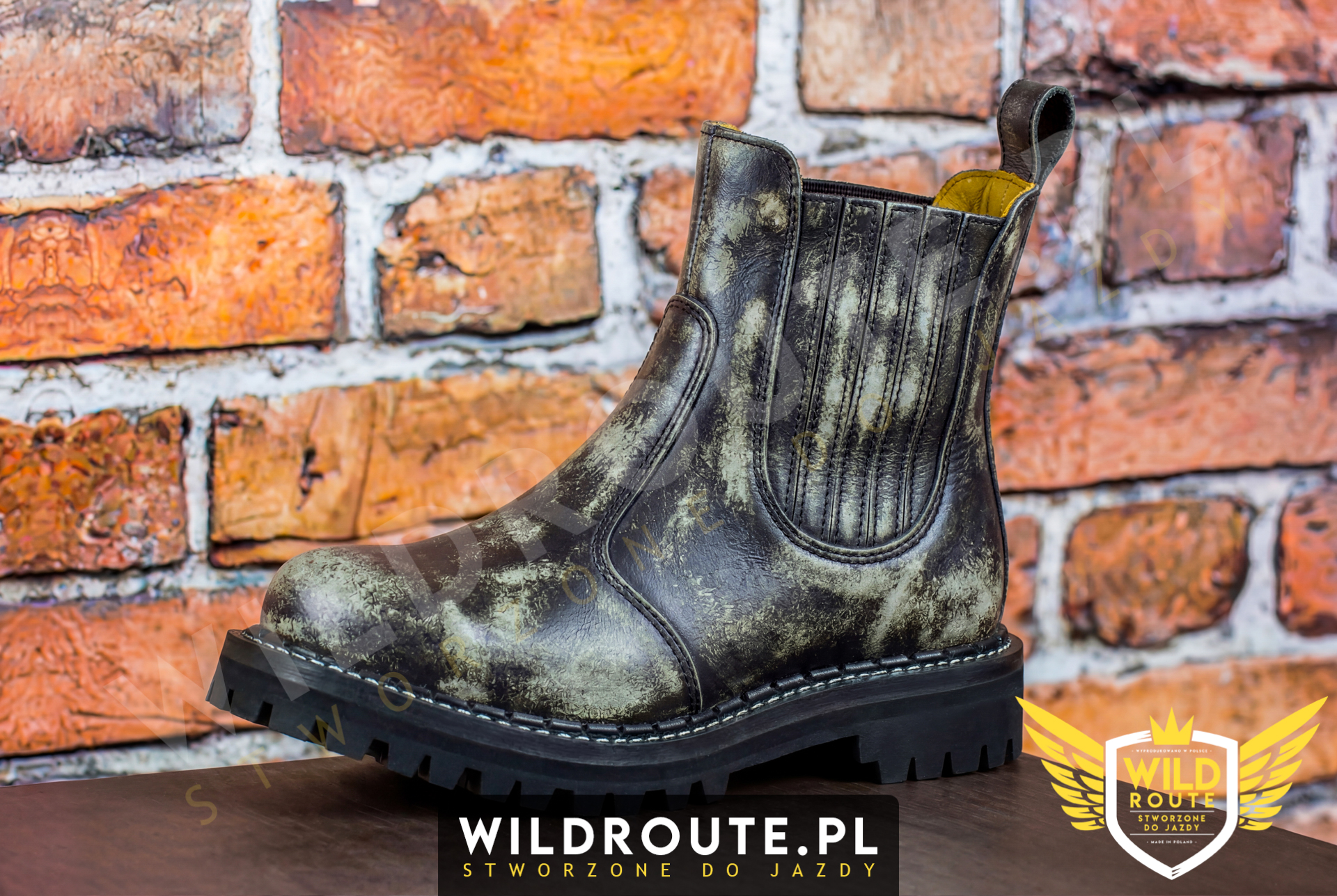 Buty na choppera WILDROUTE V1 przecierane na biało
