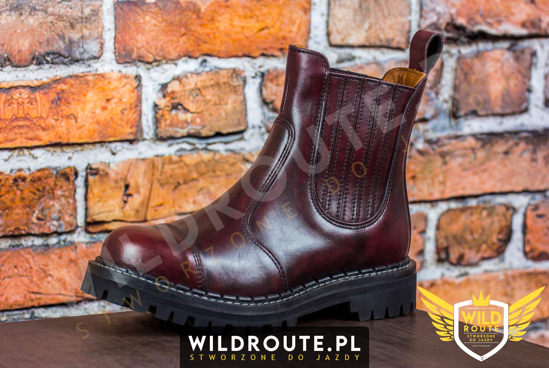 Buty na choppera WILDROUTE V1 przecierane na bordowo