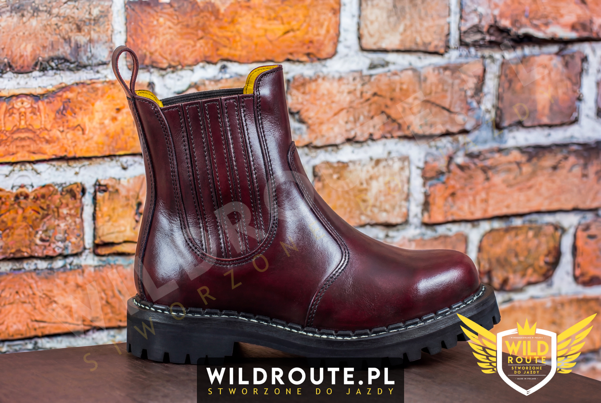 Buty na choppera WILDROUTE V1 przecierane na bordowo
