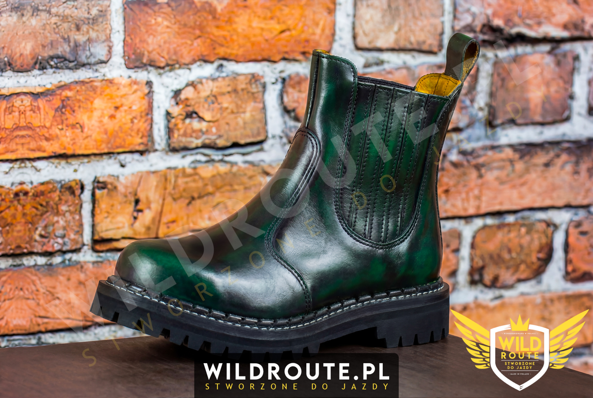 Buty na choppera WILDROUTE V1 przecierane na ciemny zielony