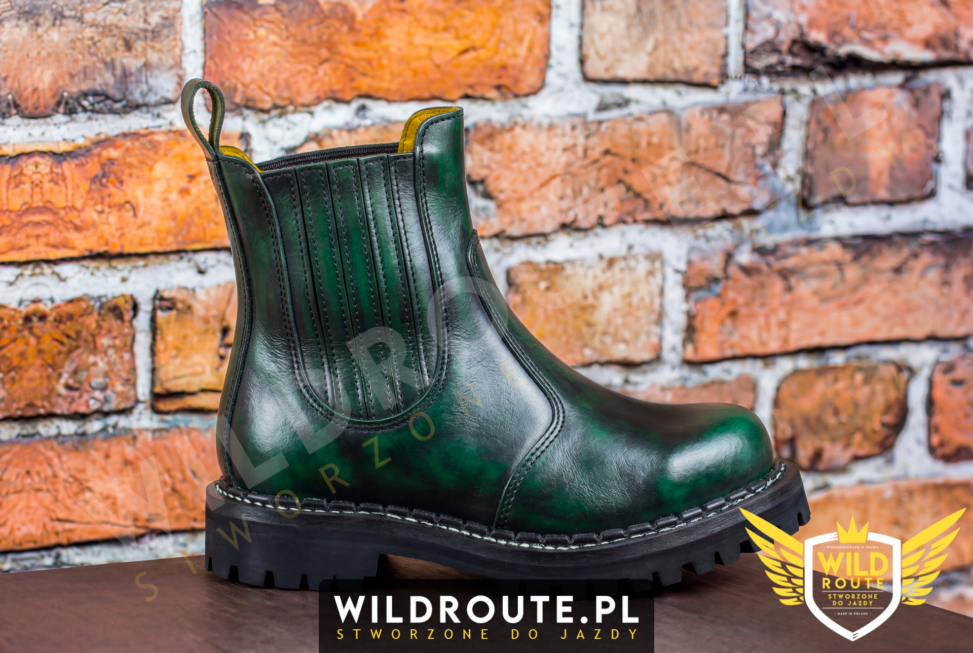 Buty na choppera WILDROUTE V1 przecierane na ciemny zielony