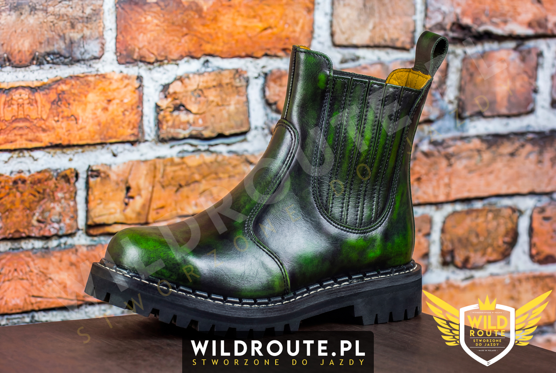 Buty na choppera WILDROUTE V1 przecierane na jasny zielony