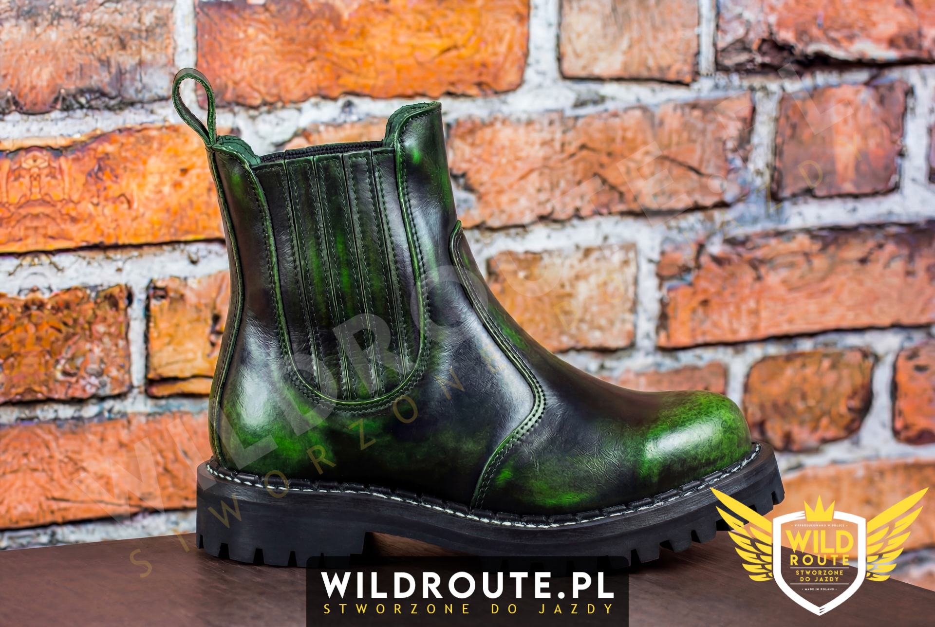 Buty na choppera WILDROUTE V1 przecierane na jasny zielony
