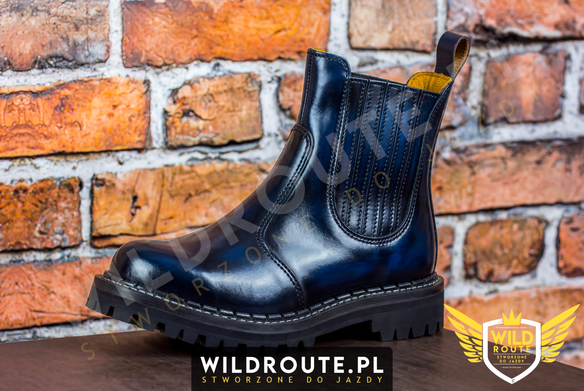 Buty na choppera WILDROUTE V1 przecierane na niebiesko