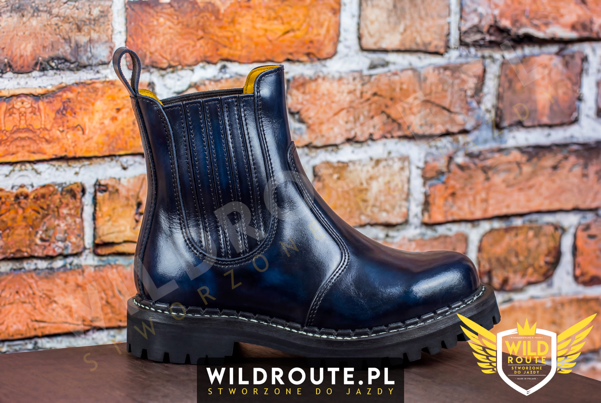 Buty na choppera WILDROUTE V1 przecierane na niebiesko