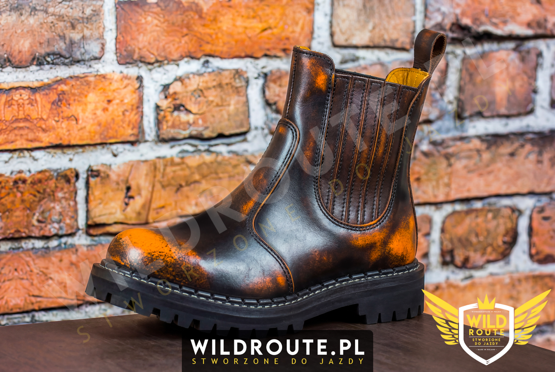 Buty na choppera WILDROUTE V1 przecierane na pomarańczowo