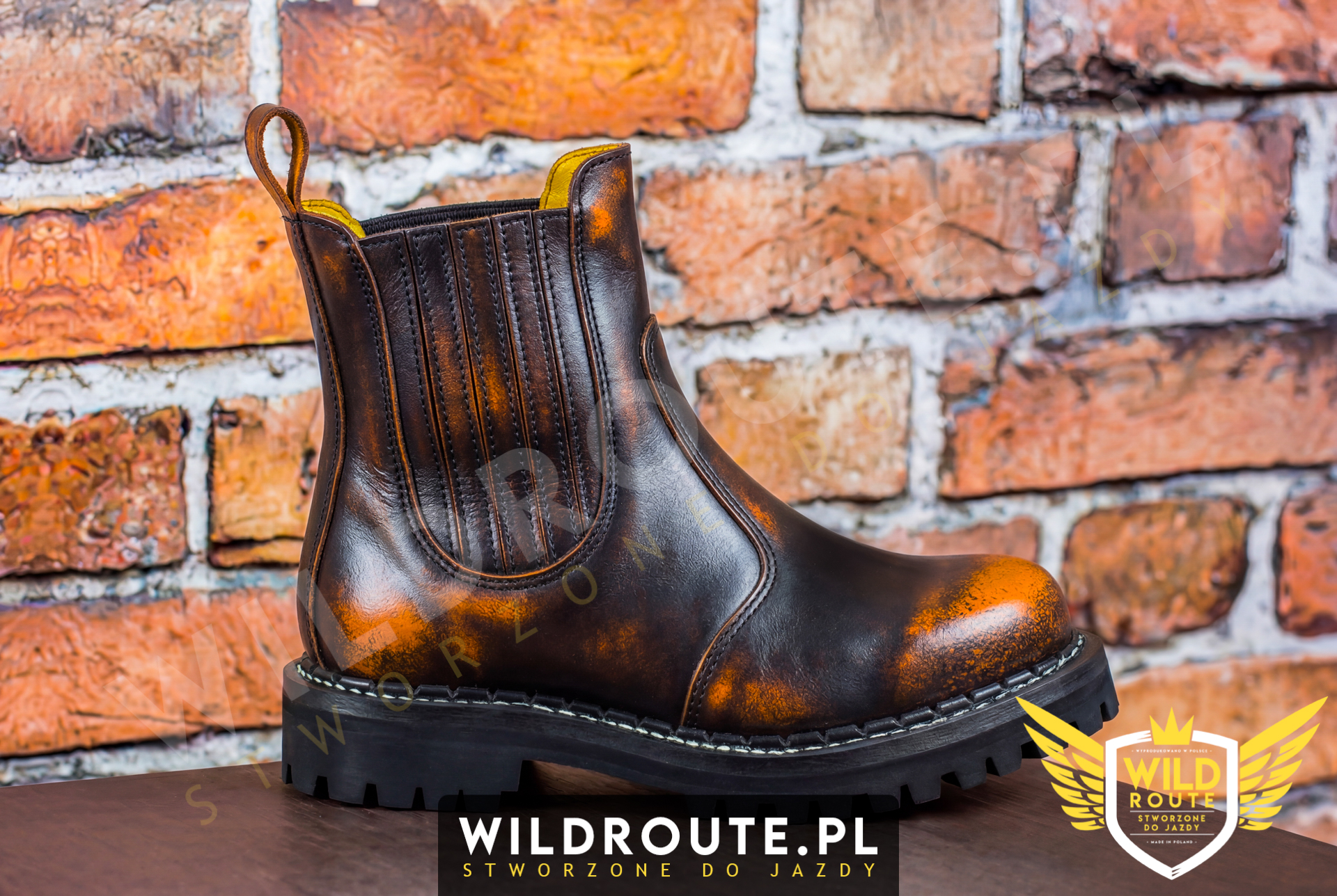 Buty na choppera WILDROUTE V1 przecierane na pomarańczowo