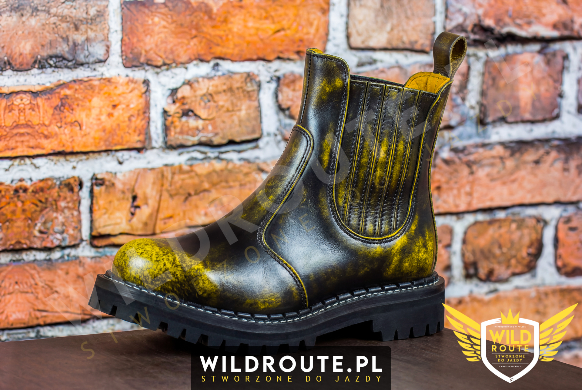 Buty na choppera WILDROUTE V1 przecierane na żółto