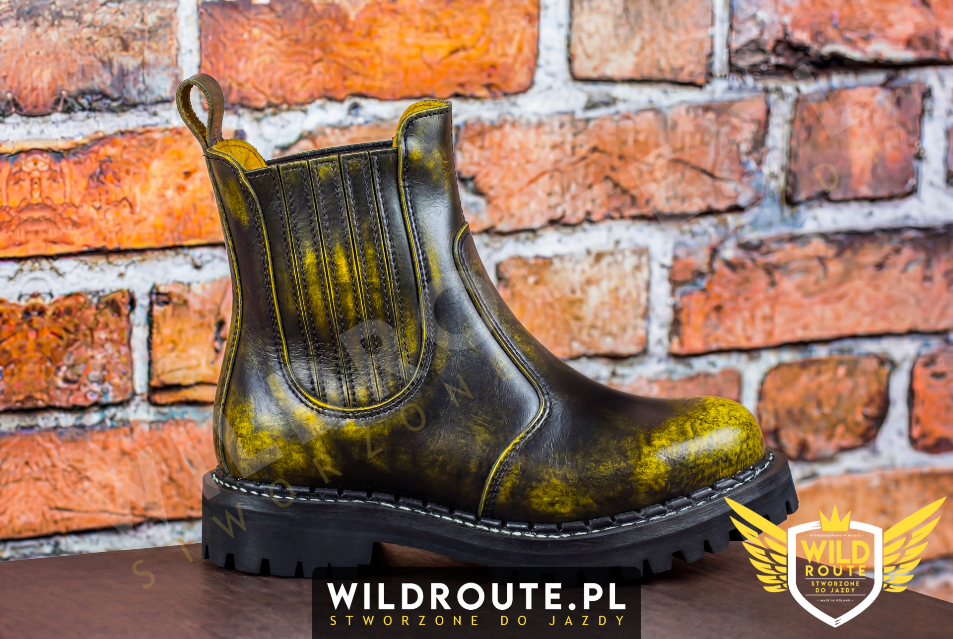 Buty na choppera WILDROUTE V1 przecierane na żółto