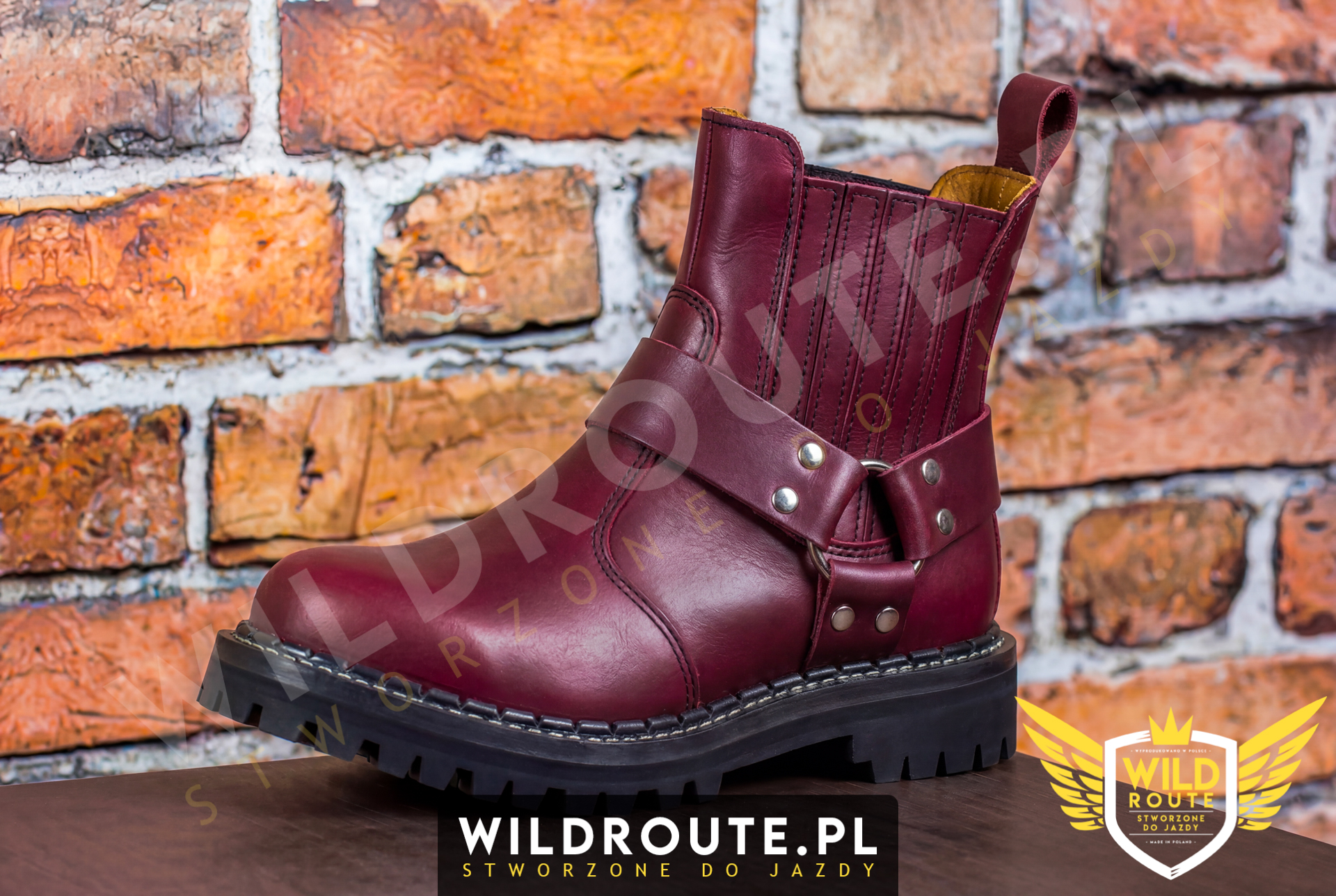 Buty na choppera WILDROUTE V2 bordowe