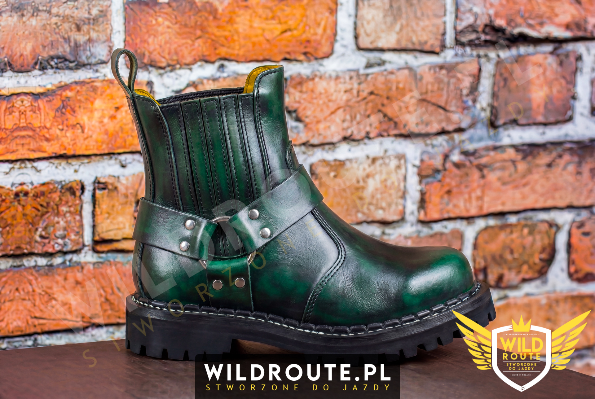 Buty na choppera WILDROUTE V2 przecierane na ciemny zielony