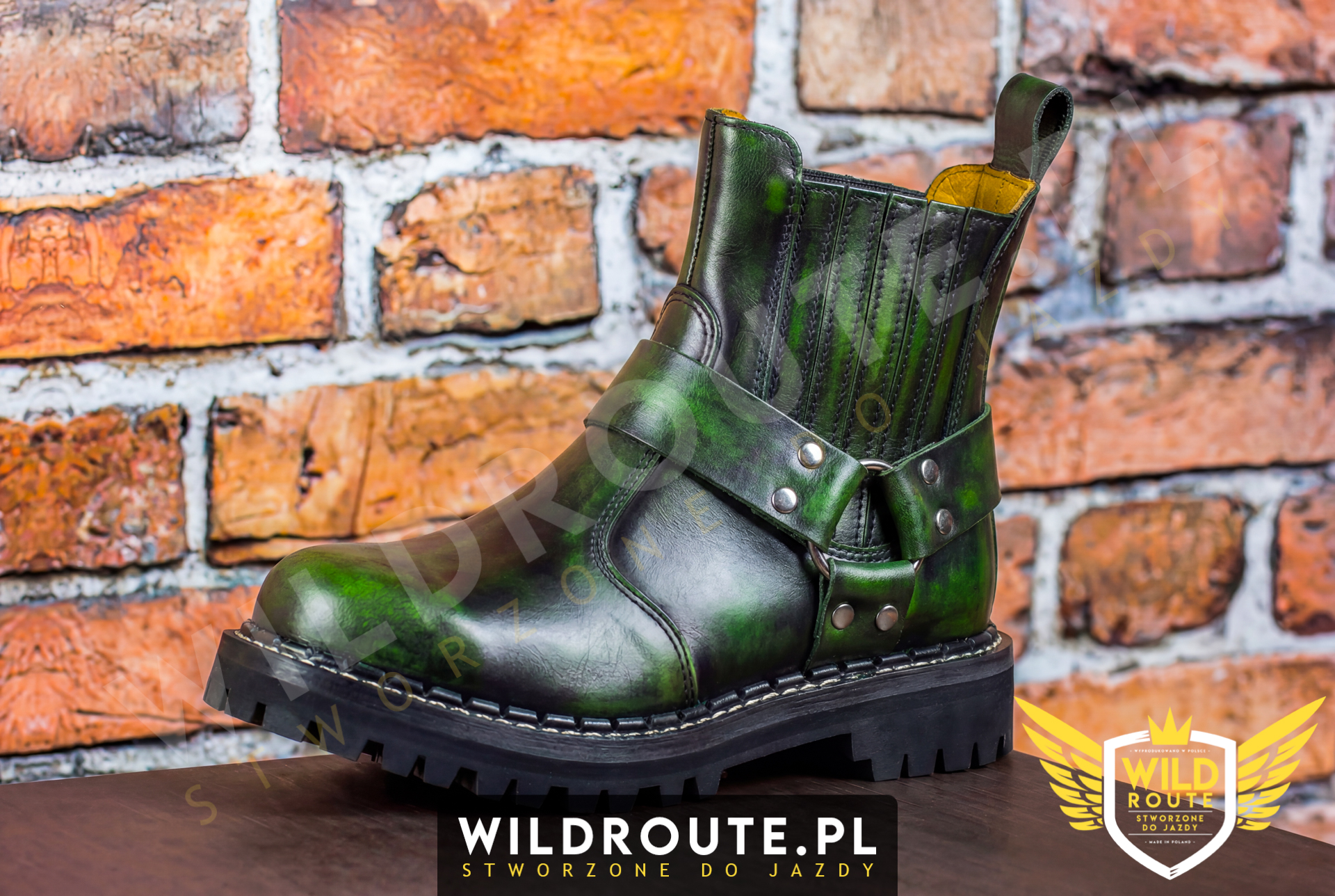 Buty na choppera WILDROUTE V2 przecierane na jasny zielony