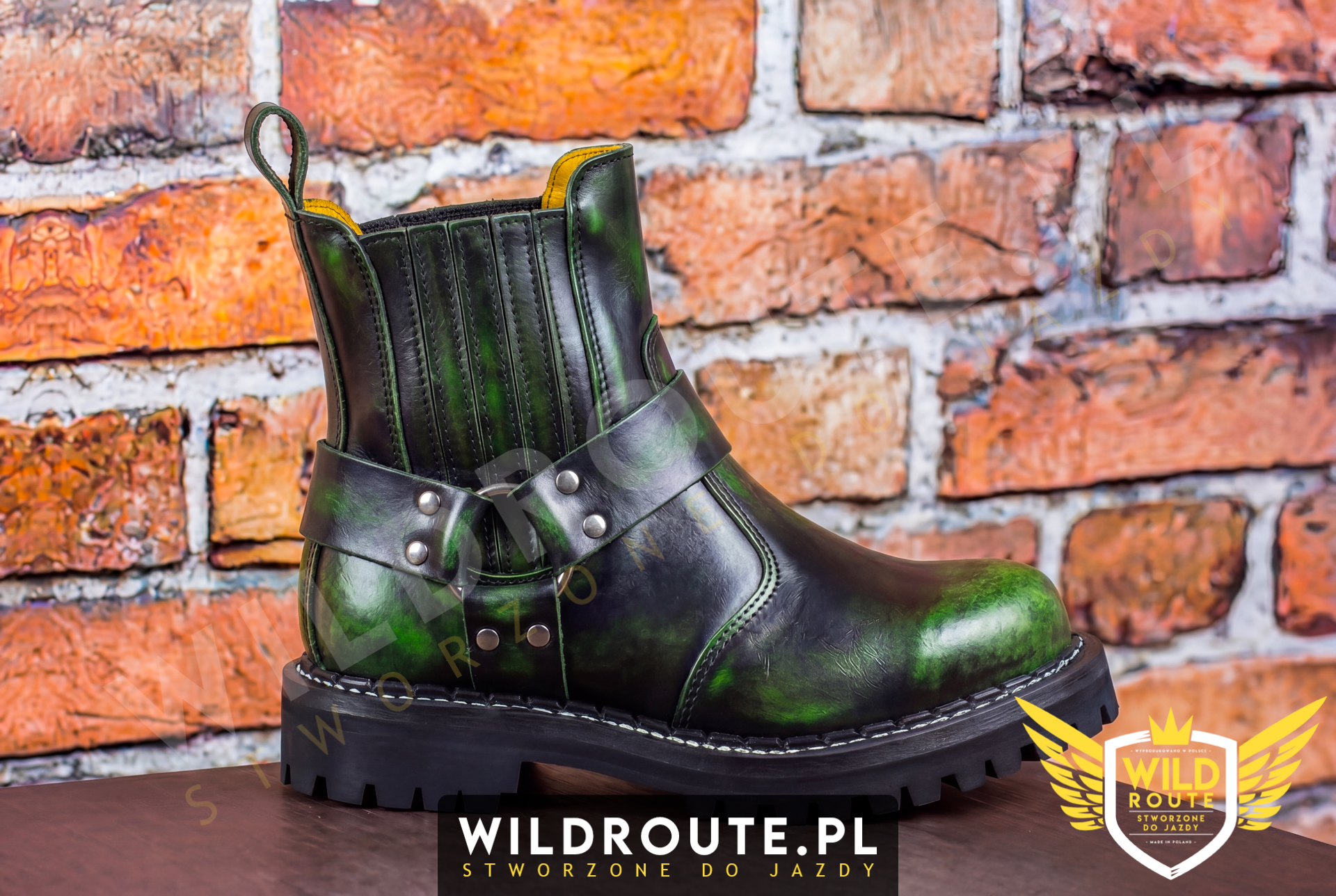 Buty na choppera WILDROUTE V2 przecierane na jasny zielony