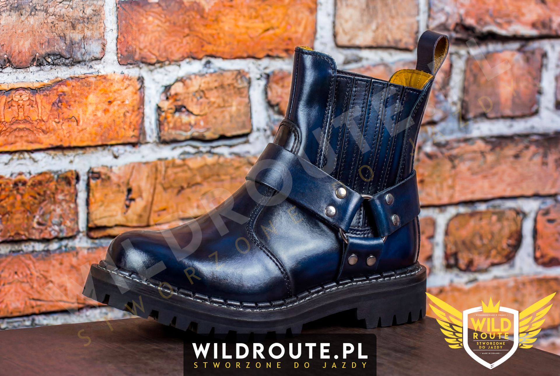 Buty na choppera WILDROUTE V2 przecierane na niebiesko