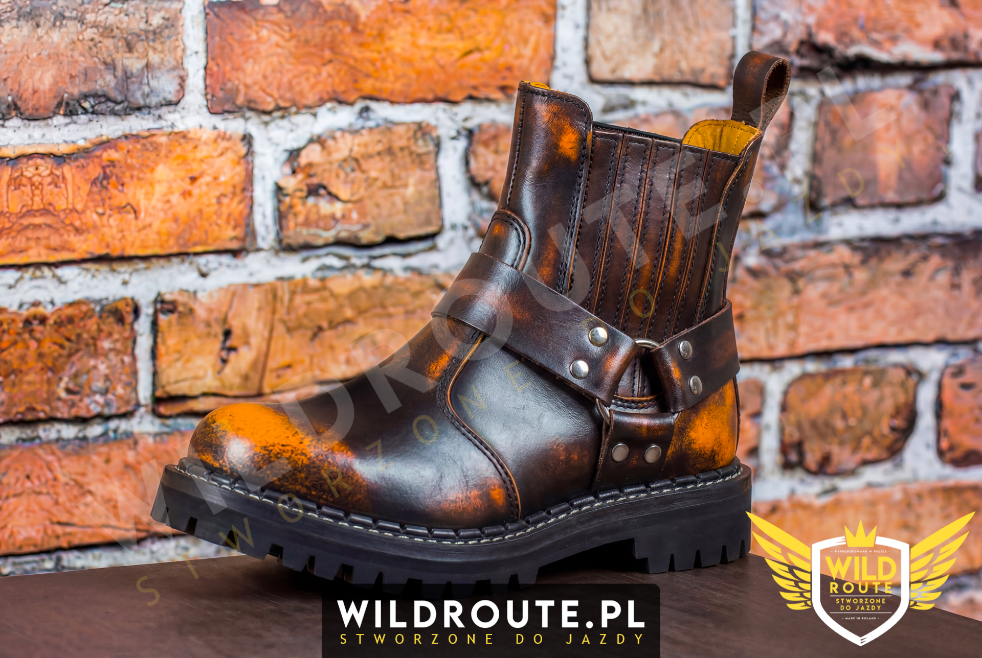 Buty na choppera WILDROUTE V2 przecierane na pomarańczowo